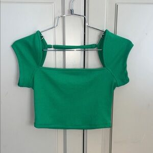 Kelly Green Crop Top Cap Sleeve Small